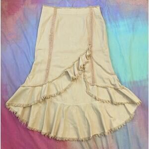 Vintage Y2K Tan Boho Low Rise Mermaid Skirt Tulip Flamenco Ruffle Plus Size 18 W